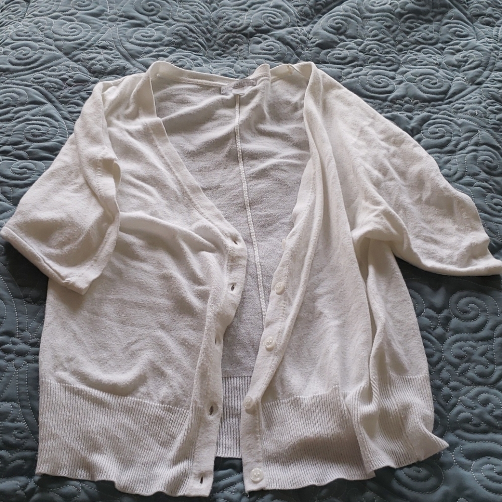 White short sleeve cardigan